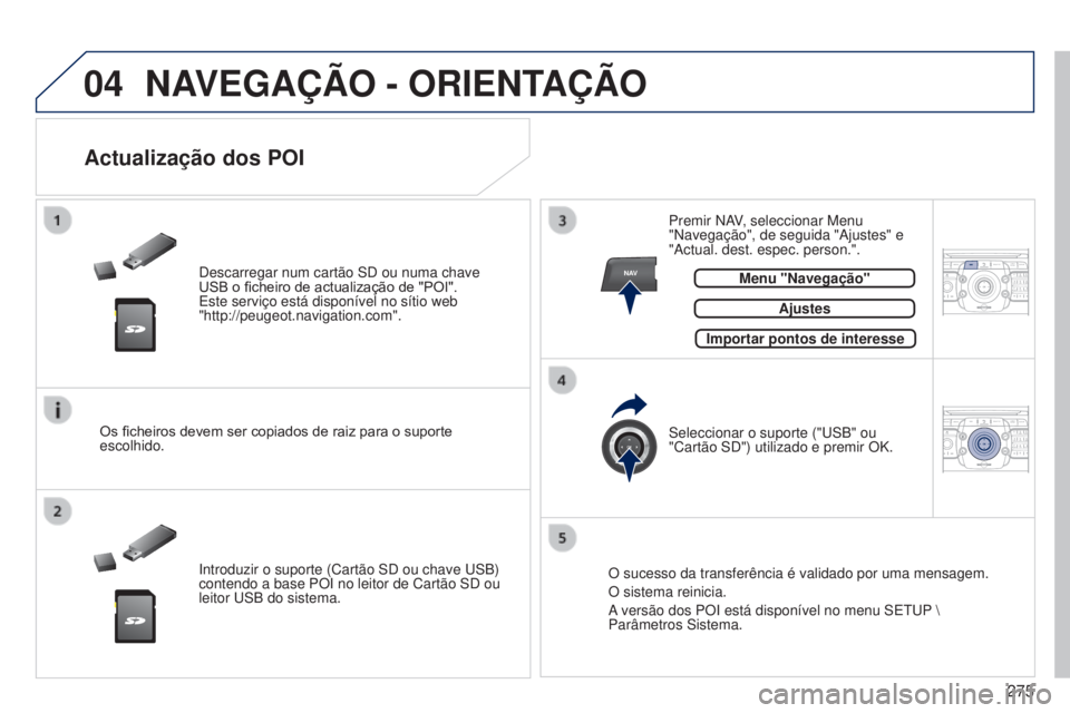 PEUGEOT 3008 2014  Manual de utilização (in Portuguese) 04
NAV2ABC3DEF5JKL4GHI6MNO8TUV7PQRS9WXYZ0*#
1RADIO MEDIANAV
TRAFFIC
SETUPADDR
BOOK
2ABC3DEF5JKL4GHI6MNO8TUV7PQRS9WXYZ0*#
1RADIO MEDIA NAV
TRAFFIC
SETUPADDR
BOOK
275
3008_pt_Chap12b_Ng4_ed01-2014
NAVEG