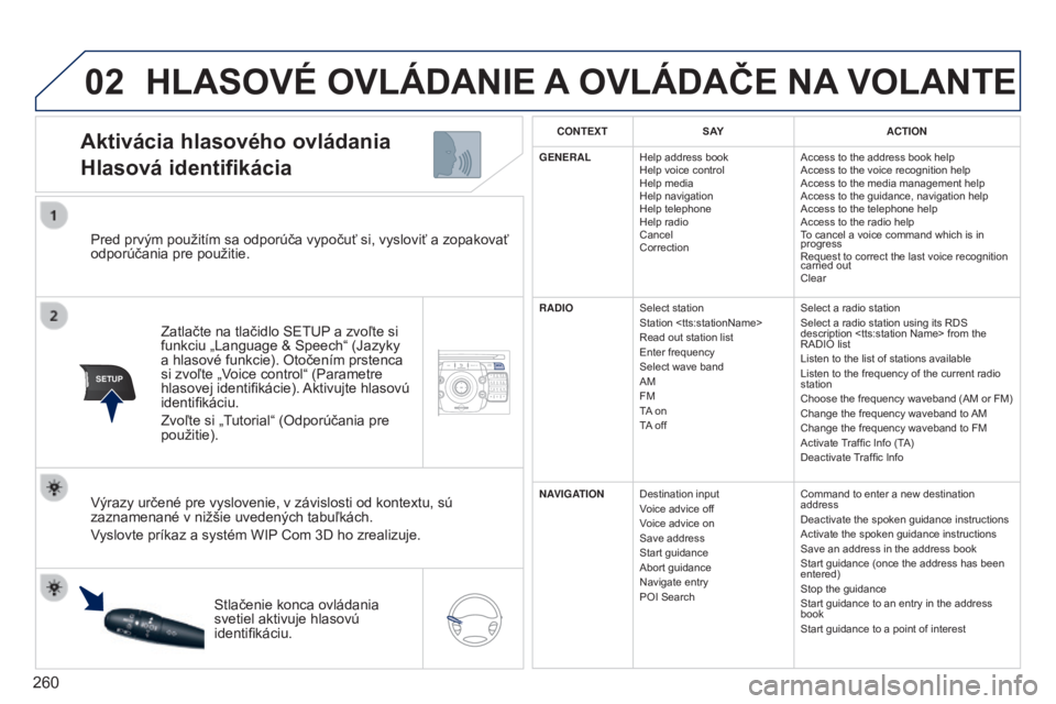PEUGEOT 3008 2014 Návod na použitie (in Slovakian) 02
SETUP2ABC3DEF5JKL4GHI6MNO8TUV7PQRS9WXYZ0*#
1NAVTRAFFICADDR
BOOKSETUP
260
3008_sk_Chap12b_Ng4_ed01-2014
Pred prvým použitím sa odporúča vypočuť si, vysloviť a zopakovať
odporúčania pre p PEUGEOT 3008 2014 Návod na použitie (in Slovakian) 02
SETUP2ABC3DEF5JKL4GHI6MNO8TUV7PQRS9WXYZ0*#
1NAVTRAFFICADDR
BOOKSETUP
260
3008_sk_Chap12b_Ng4_ed01-2014
Pred prvým použitím sa odporúča vypočuť si, vysloviť a zopakovať
odporúčania pre p