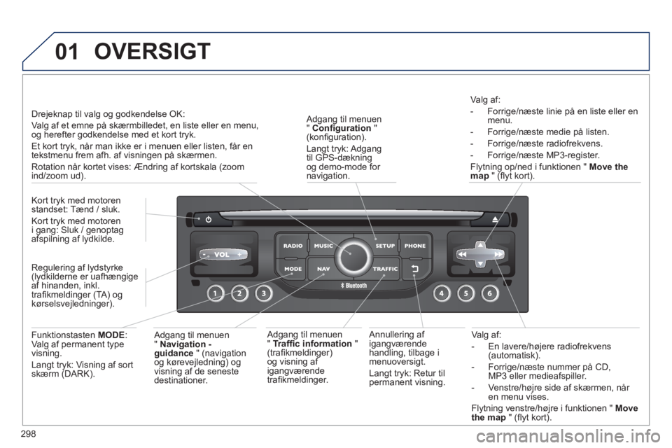 PEUGEOT 3008 2013.5. Brugsanvisning (in Danish) 01
298
Valg af:
- En lavere/højere radiofrekvens
(automatisk).
- Forrige/næste nummer på CD,
MP3 eller medieafspiller.
- Venstre/højre side af skærmen, når
en menu v PEUGEOT 3008 2013.5. Brugsanvisning (in Danish) 01
298
Valg af:
- En lavere/højere radiofrekvens
(automatisk).
- Forrige/næste nummer på CD,
MP3 eller medieafspiller.
- Venstre/højre side af skærmen, når
en menu v