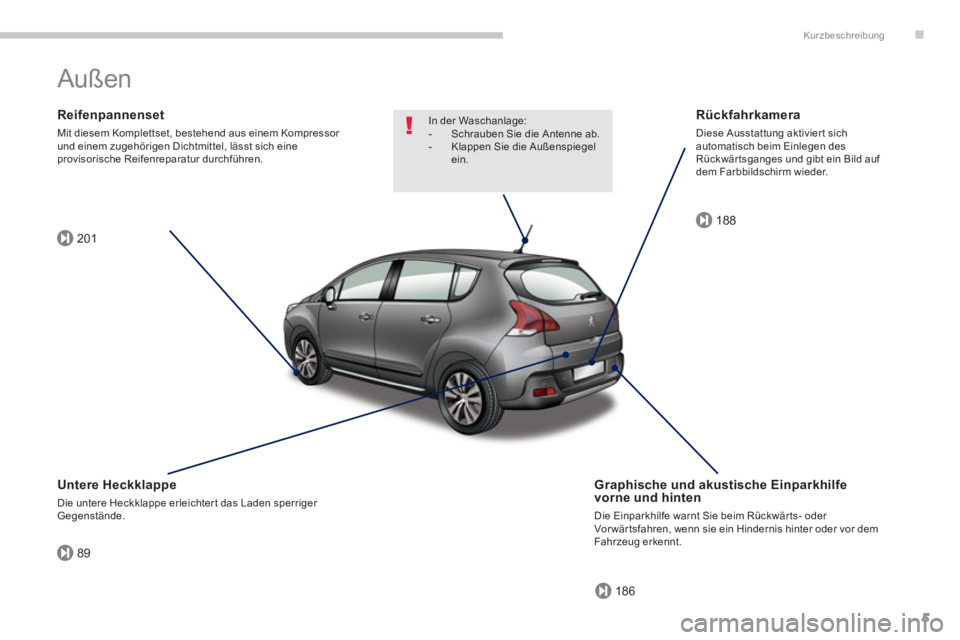 PEUGEOT 3008 2013.5. Betriebsanleitungen (in German) .
89
201
186
188
Kurzbeschreibung
5
Außen
Reifenpannenset
Mit diesem Komplettset, bestehend aus einem Kompressor
und einem zugehörigen Dichtmittel, lässt sich eine
provisorische Reifen PEUGEOT 3008 2013.5. Betriebsanleitungen (in German) .
89
201
186
188
Kurzbeschreibung
5
Außen
Reifenpannenset
Mit diesem Komplettset, bestehend aus einem Kompressor
und einem zugehörigen Dichtmittel, lässt sich eine
provisorische Reifen