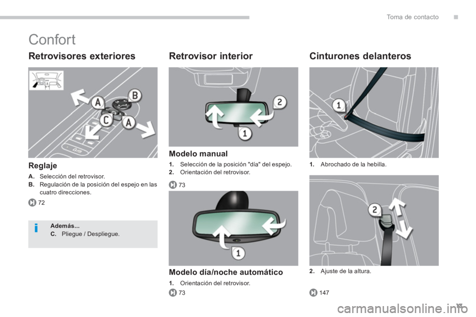 PEUGEOT 308 2024  Instrukcja obsługi (in Polish) .
72
73
73147
To m a  d e  c o n t a c t o
13
  Confort 
 
 
Retrovisores exteriores 
 
 
Reglaje 
 
 
A. 
  Selección del retrovisor. 
   
B.  
Regulación de la posición del espejo en las 
cuatro 
