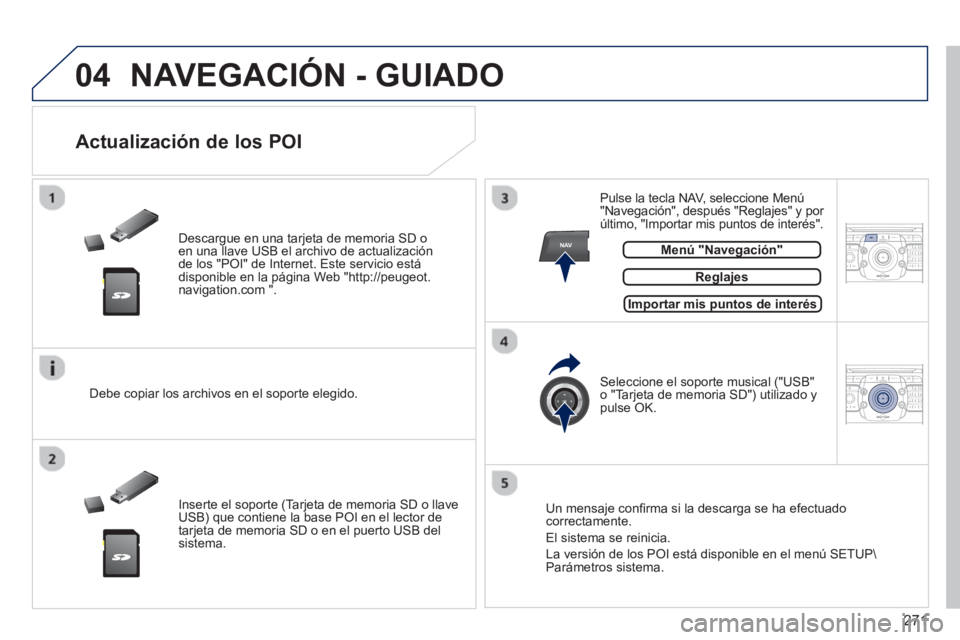 PEUGEOT 3008 2013.5. Manual del propietario (in Spanish) 271
04
NAV2ABC3DEF5JKL4GHI6MNO8TUV7PQRS9WXYZ0*#
1RADIO MEDIANAV TRAFFIC
SETUPADDR
BOOK
2ABC3DEF5JKL4GHI6MNO8TUV7PQRS9WXYZ0*#
1RADIO MEDIANAV TRAFFIC
SETUPADDR
BOOK
NAVEGACIÓN - GUIADO
Descargu PEUGEOT 3008 2013.5. Manual del propietario (in Spanish) 271
04
NAV2ABC3DEF5JKL4GHI6MNO8TUV7PQRS9WXYZ0*#
1RADIO MEDIANAV TRAFFIC
SETUPADDR
BOOK
2ABC3DEF5JKL4GHI6MNO8TUV7PQRS9WXYZ0*#
1RADIO MEDIANAV TRAFFIC
SETUPADDR
BOOK
NAVEGACIÓN - GUIADO
Descargu
