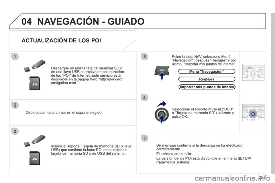 PEUGEOT 3008 2013 Manual del propietario (in Spanish) 237
04
NAV2ABC3DEF5JKL4GHI6MNO8TUV7PQRS9WXYZ0*#
1RADIO MEDIANAV TRAFFIC
SETUPADDR
BOOK
2ABC3DEF5JKL4GHI6MNO8TUV7PQRS9WXYZ0*#
1RADIO MEDIANAV TRAFFIC
SETUPADDR
BOOK
NAVEGACIÓN - GUIADO
Descargu PEUGEOT 3008 2013 Manual del propietario (in Spanish) 237
04
NAV2ABC3DEF5JKL4GHI6MNO8TUV7PQRS9WXYZ0*#
1RADIO MEDIANAV TRAFFIC
SETUPADDR
BOOK
2ABC3DEF5JKL4GHI6MNO8TUV7PQRS9WXYZ0*#
1RADIO MEDIANAV TRAFFIC
SETUPADDR
BOOK
NAVEGACIÓN - GUIADO
Descargu
