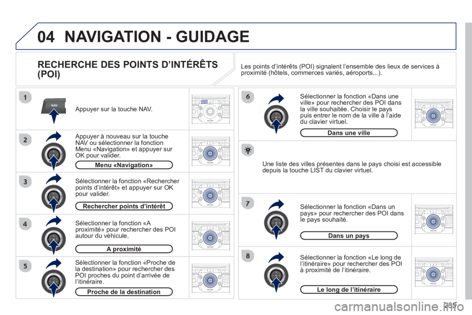PEUGEOT 3008 2013  Manuel du propriétaire (in French) 235
04
NAV2ABC3DEF5JKL4GHI6MNO8TUV7PQRS9WXYZ0*#
1RADIO MEDIANAV TRAFFIC
SETUPADDR
BOOK
2ABC3DEF5JKL4GHI6MNO8TUV7PQRS9WXYZ0*#
1RADIO MEDIANAV TRAFFIC
SETUPADDR
BOOK
2ABC3DEF5JKL4GHI6MNO8TUV7PQRS9WXYZ0*