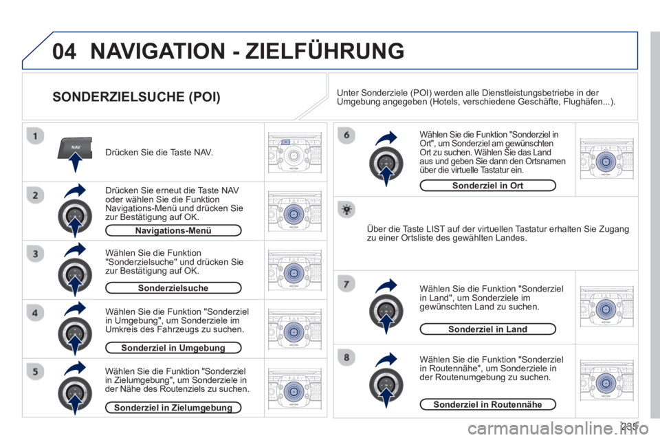 PEUGEOT 3008 2012.5  Betriebsanleitungen (in German) 235
04
NAV2ABC3DEF5JKL4GHI6MNO8TUV7PQRS9WXYZ0*#
1RADIO MEDIANAV TRAFFIC
SETUPADDR
BOOK
2ABC3DEF5JKL4GHI6MNO8TUV7PQRS9WXYZ0*#
1RADIO MEDIANAV TRAFFIC
SETUPADDR
BOOK
2ABC3DEF5JKL4GHI6MNO8TUV7PQRS9WXYZ0*