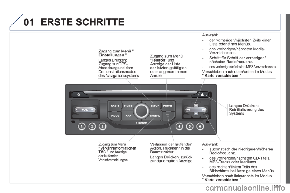 PEUGEOT 3008 2012.5 Betriebsanleitungen (in German) 265
01
Auswahl:
- automatisch der niedri
geren/höheren
Radiofrequenz.
- des vorheri
gen/nächsten CD-Titels, MP3-Tracks oder Mediums.
-
des rechten/linken Teils des
Bildschirms bei Anzeig PEUGEOT 3008 2012.5 Betriebsanleitungen (in German) 265
01
Auswahl:
- automatisch der niedri
geren/höheren
Radiofrequenz.
- des vorheri
gen/nächsten CD-Titels, MP3-Tracks oder Mediums.
-
des rechten/linken Teils des
Bildschirms bei Anzeig