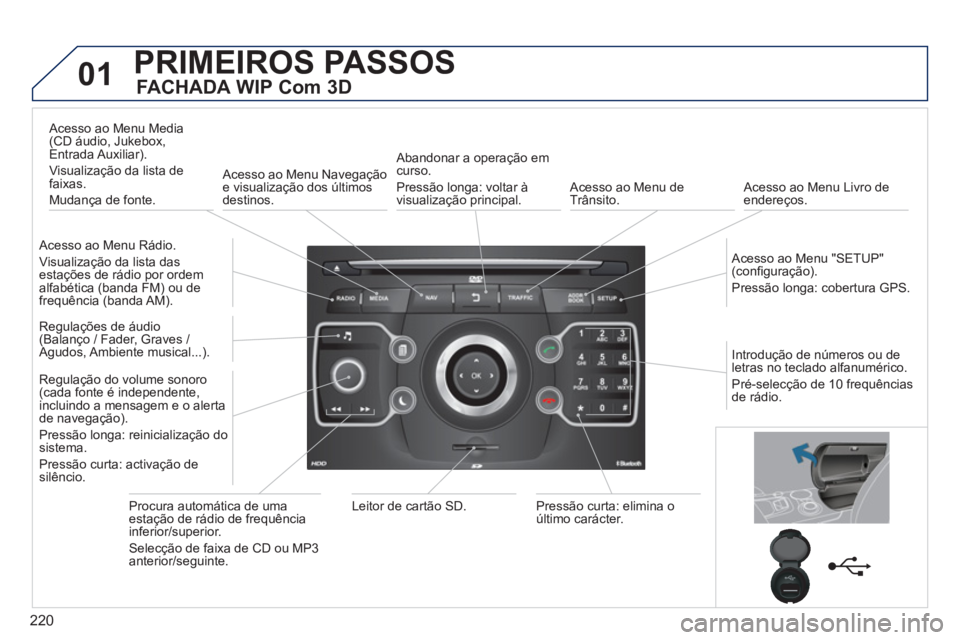 PEUGEOT 3008 2012.5 Manual de utilização (in Portuguese) 220
01PRIMEIROS PASSOS
FACHADA WIP Com 3D
Acesso ao Menu Rádio.
Visualização da lista das
estações de rádio por ordem
alfabética (banda FM) ou de
frequência (banda AM).
A
cesso ao PEUGEOT 3008 2012.5 Manual de utilização (in Portuguese) 220
01PRIMEIROS PASSOS
FACHADA WIP Com 3D
Acesso ao Menu Rádio.
Visualização da lista das
estações de rádio por ordem
alfabética (banda FM) ou de
frequência (banda AM).
A
cesso ao