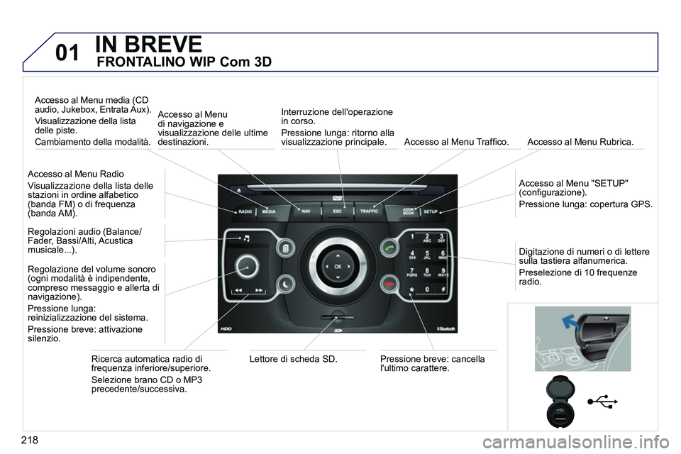PEUGEOT 3008 2012 Manuale duso (in Italian) 218
01 IN BREVE
FRONTALINO WIP Com 3D
Accesso al Menu Radio
Visualizzazione della lista delle
stazioni in ordine alfabetico
(banda FM) o di frequenza
(banda AM).
Accesso al Me PEUGEOT 3008 2012 Manuale duso (in Italian) 218
01 IN BREVE
FRONTALINO WIP Com 3D
Accesso al Menu Radio
Visualizzazione della lista delle
stazioni in ordine alfabetico
(banda FM) o di frequenza
(banda AM).
Accesso al Me
