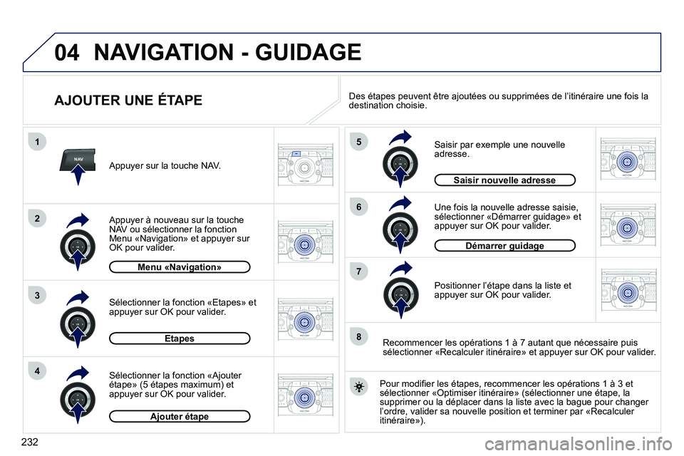 PEUGEOT 3008 2011.5  Manuel du propriétaire (in French) 232
04
NAV
1
3
4
5
6
7
2
8
2ABC3DEF5JKL4GHI6MNO8TUV7PQRS9WXYZ0*#
1RADIO MEDIANAV ESC TRAFFIC
SETUPADDR
BOOK
2ABC3DEF5JKL4GHI6MNO8TUV7PQRS9WXYZ0*#
1RADIO MEDIANAV ESC TRAFFIC
SETUPADDR
BOOK
2ABC3DEF5JK