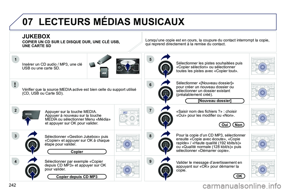 PEUGEOT 3008 2011.5  Manuel du propriétaire (in French) 242
07
1
3
4
2
5
7
8
6
9
MEDIA
2ABC3DEF5JKL4GHI6MNO8TUV7PQRS9WXYZ0*#
1RADIO MEDIANAV ESC TRAFFIC
SETUPADDR
BOOK
2ABC3DEF5JKL4GHI6MNO8TUV7PQRS9WXYZ0*#
1RADIO MEDIANAV ESC TRAFFIC
SETUPADDR
BOOK
2ABC3DE