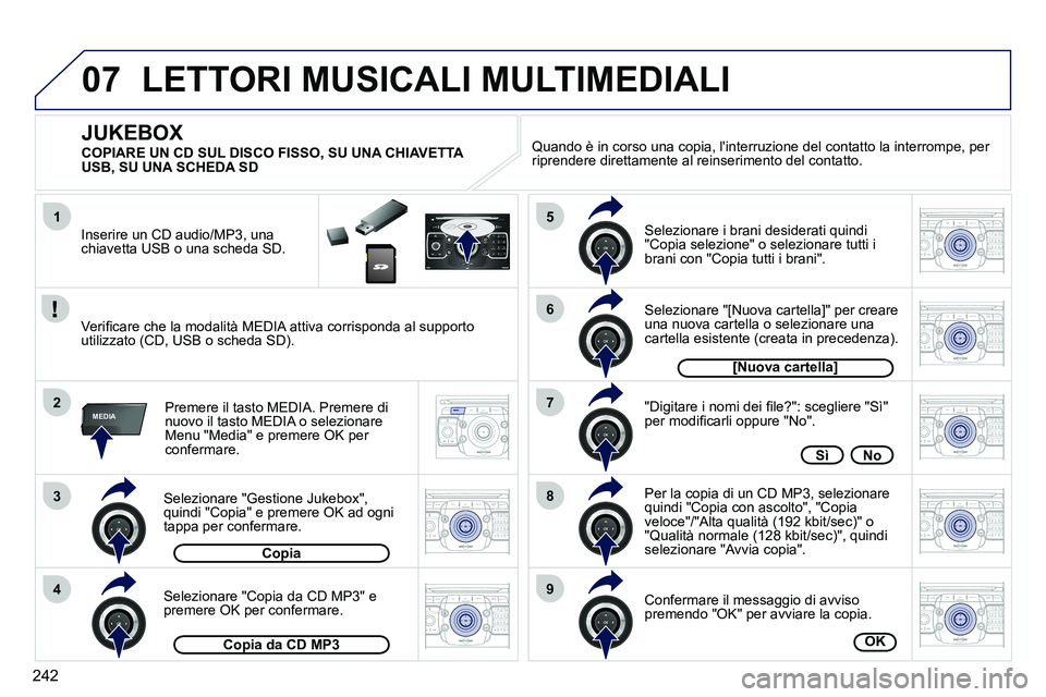 PEUGEOT 3008 2011.5  Manuale duso (in Italian) 242
07
1
3
4
2
5
7
8
6
9
MEDIA
2ABC3DEF5JKL4GHI6MNO8TUV7PQRS9WXYZ0*#
1RADIO MEDIANAV ESC TRAFFIC
SETUPADDR
BOOK
2ABC3DEF5JKL4GHI6MNO8TUV7PQRS9WXYZ0*#
1RADIO MEDIANAV ESC TRAFFIC
SETUPADDR
BOOK
2ABC3DE