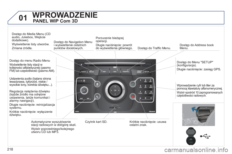 PEUGEOT 3008 2011.5 Instrukcja obsługi (in Polish) 218
01WPROWADZENIE
PANEL WIP Com 3D
Dostęp do menu Radio Menu
W
yświetlenie listy stacji w
kolejności alfabetycznej (pasmo
FM) lub częstotliwość (pasmo AM).
Dostęp do Media Men PEUGEOT 3008 2011.5 Instrukcja obsługi (in Polish) 218
01WPROWADZENIE
PANEL WIP Com 3D
Dostęp do menu Radio Menu
W
yświetlenie listy stacji w
kolejności alfabetycznej (pasmo
FM) lub częstotliwość (pasmo AM).
Dostęp do Media Men