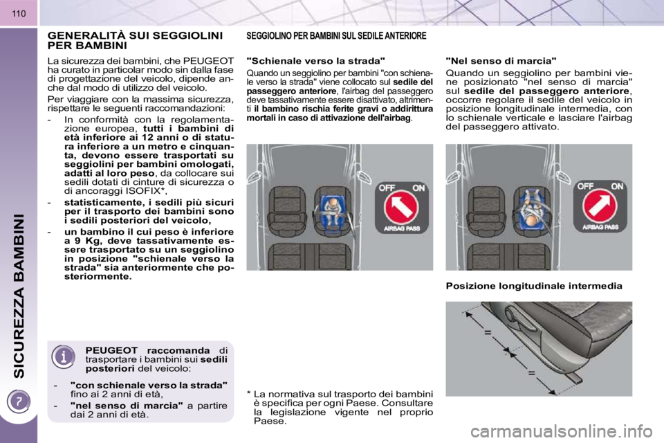 PEUGEOT 3008 2010  Manuale duso (in Italian) SICUREZZA BAMBINI
110
 
PEUGEOT   raccomanda    di 
trasportare i bambini sui   sedili 
posteriori   del veicolo: 
   -     "con schienale verso la strada"   
�ﬁ� �n�o� �a�i� �2� �a�n�n�i� �d�i� �e�