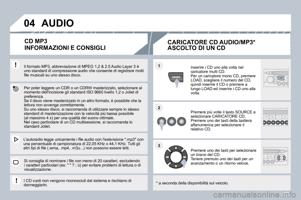 PEUGEOT 3008 2010  Manuale duso (in Italian) 279
�0�4
�1�1
�2�2
�3�3
� � �I�l� �f�o�r�m�a�t�o� �M�P�3�,� �a�b�b�r�e�v�i�a�z�i�o�n�e� �d�i� �M�P�E�G� �1�,�2� �&� �2�.�5� �A�u�d�i�o� �L�a�y�e�r� �3� �è� � � �I�l� �f�o�r�m�a�t�o� �M�P�3�,� �a�b�b�