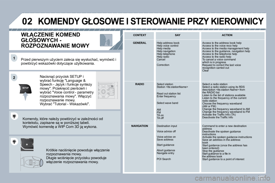 PEUGEOT 3008 2010  Instrukcja obsługi (in Polish) 207
TU
PQRS
0
*
�1�1
SETUP
�2�2
�0�2
� � �P�r�z�e�d� �p�i�e�r�w�s�z�y�m� �uG�y�c�i�e�m� �z�a�l�e�c�a� �s�i
� �w�y�s�ł�u�c�h�a�ć�,� �w�y�m �ó�w�i�ć� �i� �p�o�w�t�ó�r�z�y�ć� �w�s�k�a�z�ó�w�k�i�
