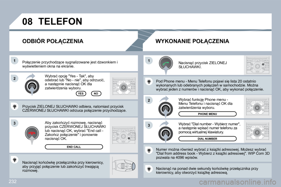 PEUGEOT 3008 2010  Instrukcja obsługi (in Polish) 232
�3
�1�1
�2
�3
�2
�0�8
� �N�a�c�i�s�n"�ć� �k�o1�c�ó�w�k
� �p�r�z�e�ł"�c�z�n�i�k�a� �p�r�z�y� �k�i�e�r�o�w�n�i�c�y�,� �a�b�y� �p�r�z�y�j"�ć� �p�o�ł"�c�z�e�n�i�e� �l�u�b� �