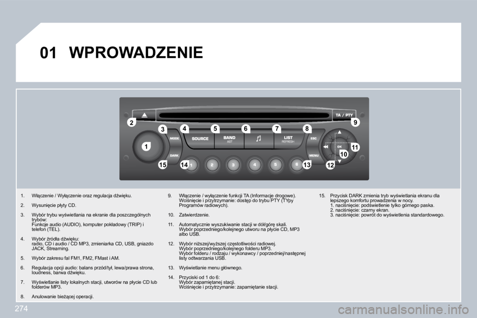 PEUGEOT 3008 2010  Instrukcja obsługi (in Polish) 274
�1�1
�2�2
�1�0�1�0�1�1�1�1
�1�3�1�3�1�4�1�4�1�5�1�5
�3�3�4�4�5�5�6�6�7�7�8�8�9�9
�1�2�1�2
�0�1� �W�P�R�O�W�A�D�Z�E�N�I�E� 
� � � � � � � �1�.� �  �W�ł"�c�z�e�n�i�e� �/� �W�y�ł"�c�z�e�n