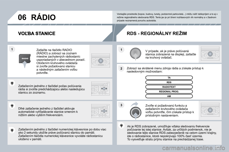 PEUGEOT 3008 2010  Návod na použitie (in Slovakian) 257
�3
�2
�1
�1
�0�6
� � �V� �p�r�í�p�a�d�e�,� �a�k� �j�e� �p�r�á�v�e� �p�o�č�ú�v�a�n�á� �s�t�a�n�i�c�a� �z�o�b�r�a�z�e�n�á� �n�a� �d�i�s�p�l�e�j�i�,� �z�a�t�l�a�č�t�e� �n�a� �k�r�u�h�o�v�ý� �