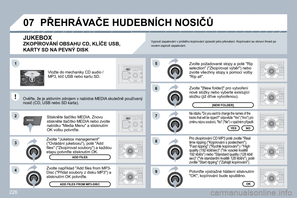 PEUGEOT 3008 2010  Návod na použití (in Czech) 226
2
ABC 3
DEF
5
JKL
4
GHI 6
MNO
8
TUV
7
PQRS 9
WXYZ
0
* #
1
RADIO MEDIA
NAV ESC TRAFFIC
SETUP
ADDRBOOK
�1
�2
�3
�4
�5
�6
�7
�8
�9
MEDIA
�0�7
� � �Z�v�o�l�t�e� �"�J�u�k�e�b�o�x� �m�a�n�a�g�e�m�e�
