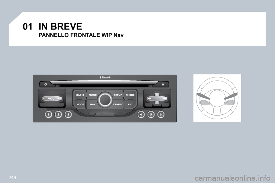 PEUGEOT 3008 2009.5.  Manuale duso (in Italian) 246
01 IN BREVE 
  PANNELLO FRONTALE WIP Nav      