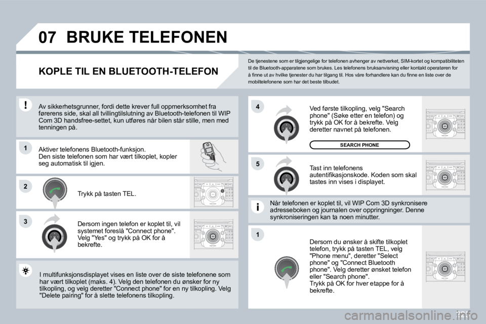 PEUGEOT 3008 2009.5.  Instruksjoner for bruk (in Norwegian) 225
�0�7
1
3
5
�4
2
1
� �D�e� �t�j�e�n�e�s�t�e�n�e� �s�o�m� �e�r� �t�i�l�g�j�e�n�g�e�l�i�g�e� �f�o�r� �t�e�l�e�f�o�n�e�n� �a�v�h�e�n�g�e�r� �a�v� �n�e�t�t�v�e�r�k�e�t�,� �S�I�M�-�k�o�r�t�e�t� �o�g� �k