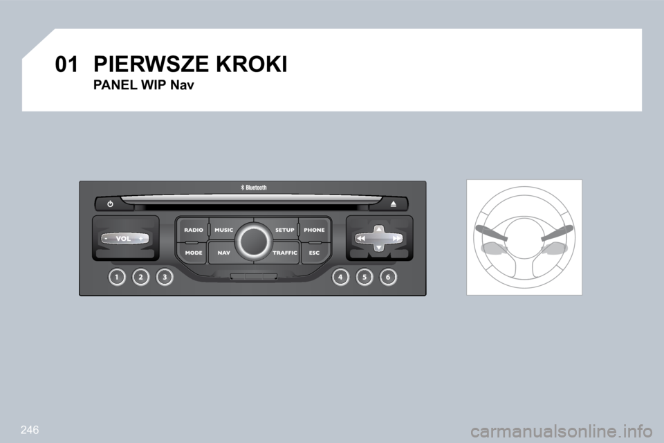 PEUGEOT 3008 2009.5.  Instrukcja obsługi (in Polish) 246
01 PIERWSZE KROKI 
  PANEL WIP Nav      