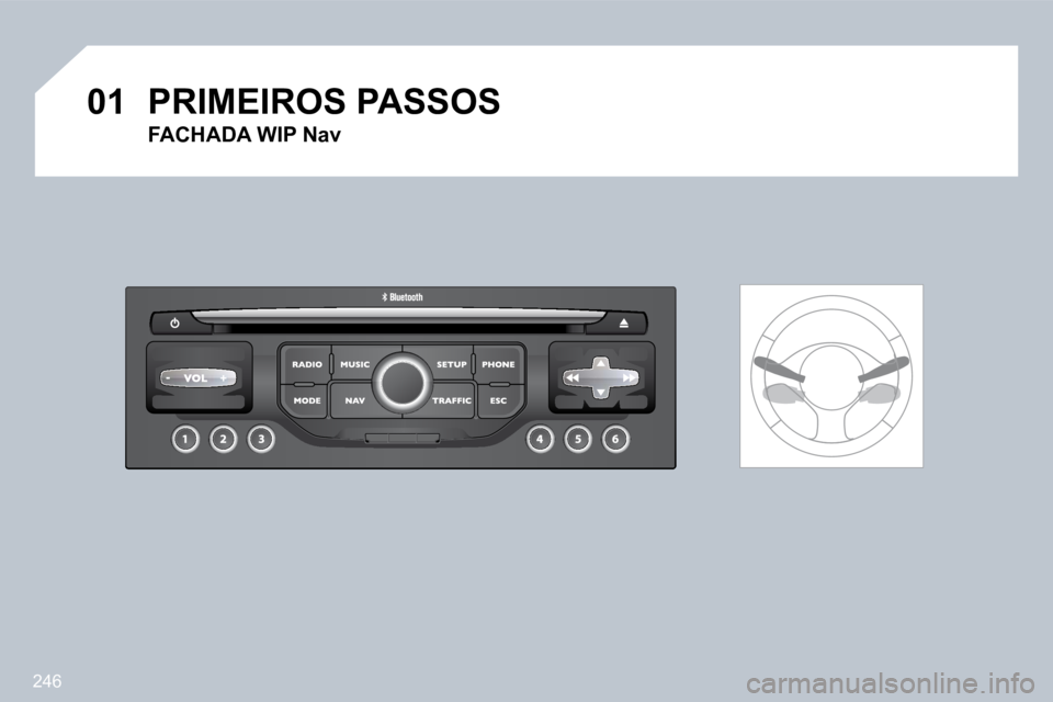 PEUGEOT 3008 2009.5.  Manual de utilização (in Portuguese) 246
01 PRIMEIROS PASSOS 
  FACHADA WIP Nav      