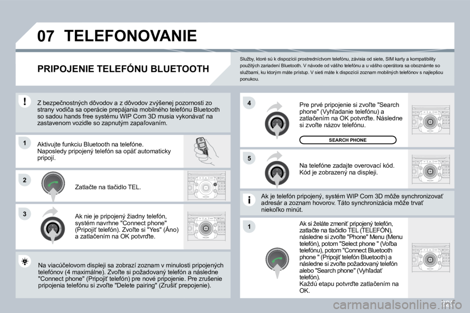 PEUGEOT 3008 2009.5.  Návod na použitie (in Slovakian) 225
�0�7
1
3
5
�4
�2
1
� �S�l�u�ž�b�y�,� �k�t�o�r�é� �s�ú� �k� �d�i�s�p�o�z�í�c�i�i� �p�r�o�s�t�r�e�d�n�í�c�t�v�o�m� �t�e�l�e�f�ó�n�u�,� �z�á�v�i�s�i�a� �o�d� �s�i�e�t�e�,� �S�I�M� �k�a�r�t�y� 