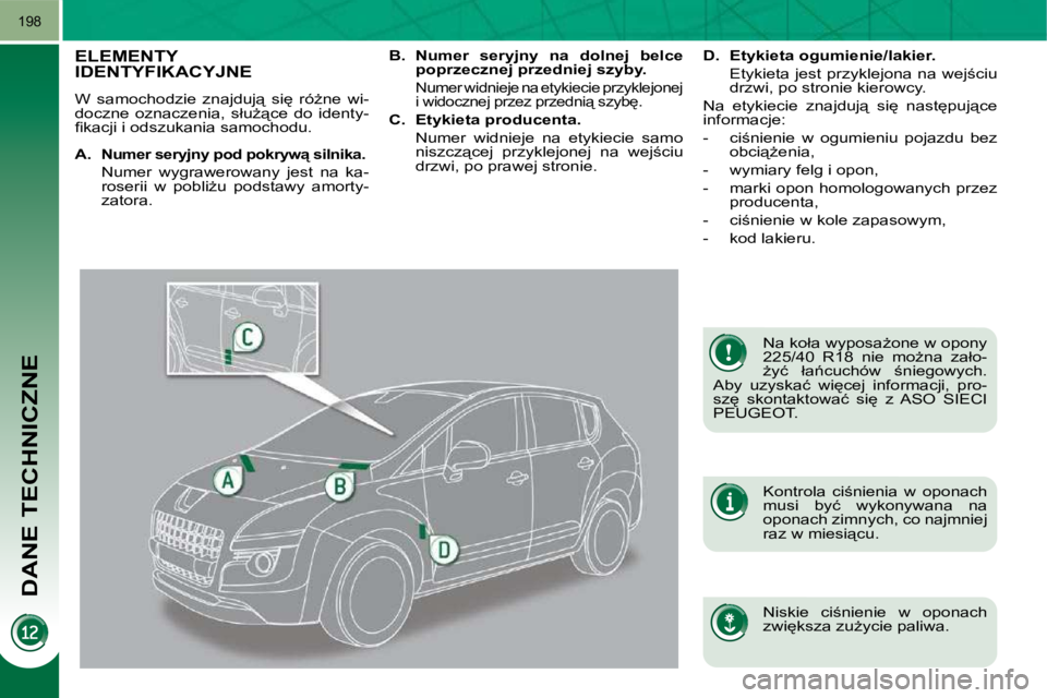 PEUGEOT 3008 2008.5  Instrukcja obsługi (in Polish) DANE TECHNICZNE
198
                   ELEMENTY IDENTYFIKACYJNE 
� �W�  �s�a�m�o�c�h�o�d�z�i�e�  �z�n�a�j�d�u�j"�  �s�i
�  �r�óG�n�e�  �w�i�- 
�d�o�c�z�n�e�  �o�z�n�a�c�z�e�n�i�a�,�  �s�ł�uG