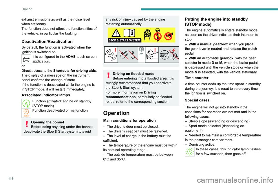 PEUGEOT 308 2024 Owners Manual 11 6
Driving
exhaust emissions as well as the noise level
when stationary.
The function does not affect the functionalities of
the vehicle, in particular the braking.
Deactivation/Reactivation
By de PEUGEOT 308 2024 Owners Manual 11 6
Driving
exhaust emissions as well as the noise level
when stationary.
The function does not affect the functionalities of
the vehicle, in particular the braking.
Deactivation/Reactivation
By de