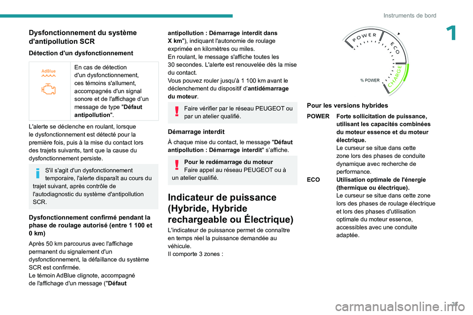 PEUGEOT 308 2024 Manuel du propriétaire (in French) 23
Instruments de bord
1Dysfonctionnement du système
d'antipollution SCR
Détection d'un dysfonctionnement
En cas de détection
d'un dysfonctionnement,
ces témoins s'allument, PEUGEOT 308 2024 Manuel du propriétaire (in French) 23
Instruments de bord
1Dysfonctionnement du système
d'antipollution SCR
Détection d'un dysfonctionnement
En cas de détection
d'un dysfonctionnement,
ces témoins s'allument,