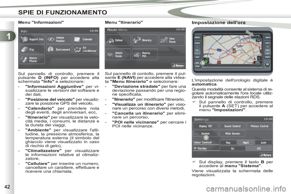 PEUGEOT 4007 2012  Manuale duso (in Italian) 1
SPIE DI FUNZIONAMENTO
   
Impostazione dellora 
 
Limpostazione dellorologio digitale è 
  automatica 
. 
Questa modalità consente al sistema di re-
golare automaticamente lora locale utiliz-
