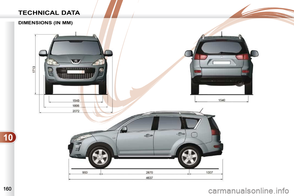 PEUGEOT 4007 2009.5.  Owners Manual 10
TECHNICAL DATA
DIMENSIONS (IN MM)                                     