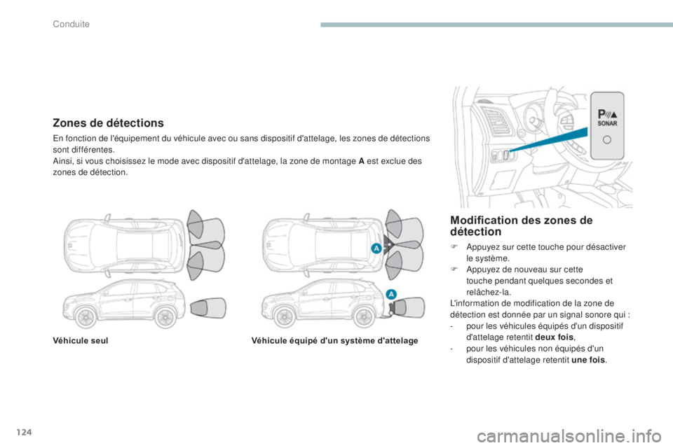 PEUGEOT 4008 2015 Manuel du propriétaire (in French) 124
Véhicule seulVéhicule équipé d'un système d'attelage
Modification des zones de
détection
F Appuyez sur cette touche pour désactiver
le système.
F
A
ppuyez de nouveau sur cette PEUGEOT 4008 2015 Manuel du propriétaire (in French) 124
Véhicule seulVéhicule équipé d'un système d'attelage
Modification des zones de
détection
F Appuyez sur cette touche pour désactiver
le système.
F
A
ppuyez de nouveau sur cette