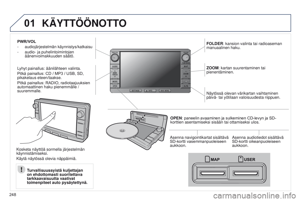 PEUGEOT 4008 2015 Omistajan Käsikirja (in Finnish) 01
248
4008_FI_CHAP10B_MITSU6_ED01-2016
PWR/VOL
-
audiojärjestelmän käynnistys/katkaisu
-
audio- ja puhelintoimintojen
äänenvoimakkuuden säätö.
L
yhyt painallus: äänilähteen valinta.
PEUGEOT 4008 2015 Omistajan Käsikirja (in Finnish) 01
248
4008_FI_CHAP10B_MITSU6_ED01-2016
PWR/VOL
-
audiojärjestelmän käynnistys/katkaisu
-
audio- ja puhelintoimintojen
äänenvoimakkuuden säätö.
L
yhyt painallus: äänilähteen valinta.
