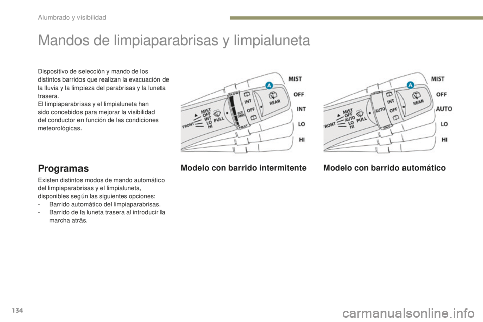 PEUGEOT 4008 2017 Manual del propietario (in Spanish) 134
4008_es_Chap05_Eclairage-et-visibilite_ed01-2016
Dispositivo de selección y mando de los
distintos barridos que realizan la evacuación de
la lluvia y la limpieza del parabrisas y la luneta
tr PEUGEOT 4008 2017 Manual del propietario (in Spanish) 134
4008_es_Chap05_Eclairage-et-visibilite_ed01-2016
Dispositivo de selección y mando de los
distintos barridos que realizan la evacuación de
la lluvia y la limpieza del parabrisas y la luneta
tr