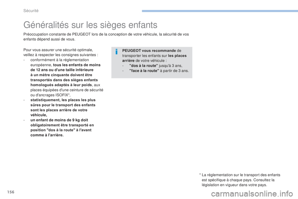 PEUGEOT 4008 2017 Manuel du propriétaire (in French) 156
Généralités sur les sièges enfants
Pour vous assurer une sécurité optimale,
veillez à respecter les consignes suivantes :
-
c
onformément à la réglementation
européenne, tous les en PEUGEOT 4008 2017 Manuel du propriétaire (in French) 156
Généralités sur les sièges enfants
Pour vous assurer une sécurité optimale,
veillez à respecter les consignes suivantes :
-
c
onformément à la réglementation
européenne, tous les en