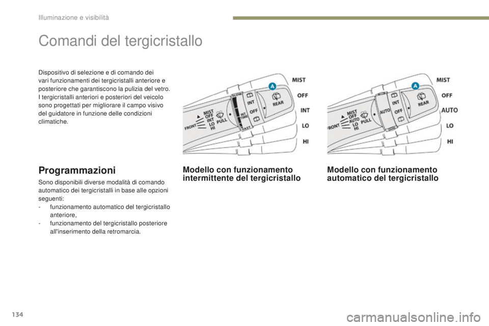 PEUGEOT 4008 2017 Manuale duso (in Italian) 134
4008_it_Chap05_Eclairage-et-visibilite_ed01-2016
Dispositivo di selezione e di comando dei
vari funzionamenti dei tergicristalli anteriore e
posteriore che garantiscono la pulizia del vetro.
I t PEUGEOT 4008 2017 Manuale duso (in Italian) 134
4008_it_Chap05_Eclairage-et-visibilite_ed01-2016
Dispositivo di selezione e di comando dei
vari funzionamenti dei tergicristalli anteriore e
posteriore che garantiscono la pulizia del vetro.
I t