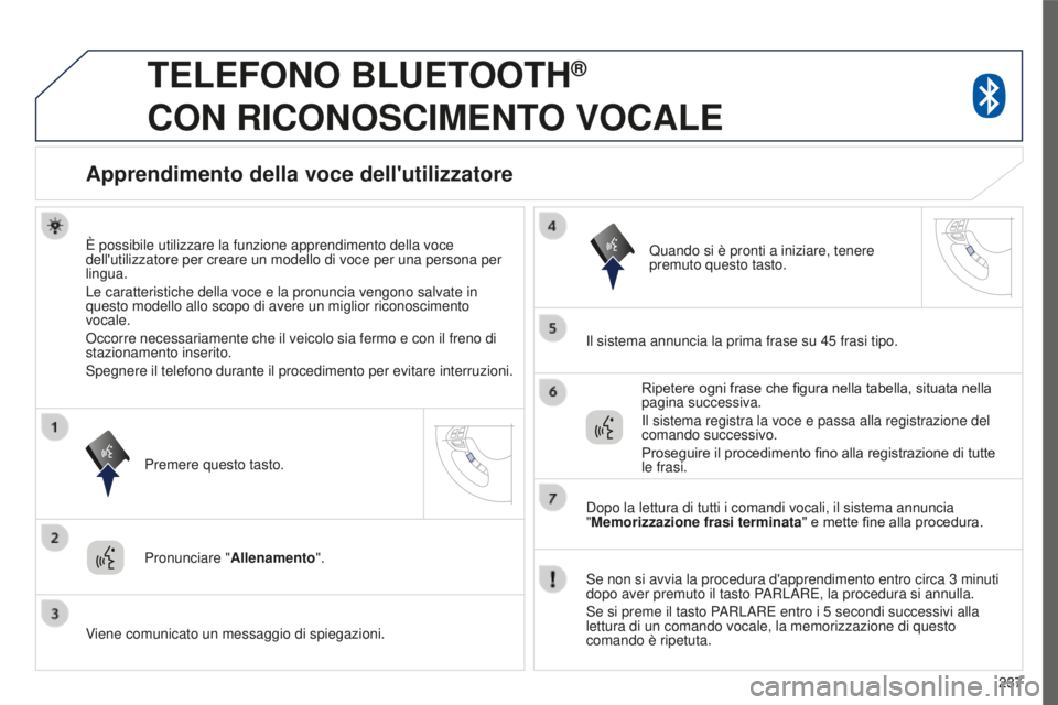 PEUGEOT 4008 2017 Manuale duso (in Italian) 237
4008_it_Chap10a_Mitsu3_ed01-2016
TELEFONO BLUETOOTH®
CON
RICONOSCIMENTO
VOCALE
Apprendimento della voce dell'utilizzatore
È possibile utilizzare la funzione apprendimento della voce
d PEUGEOT 4008 2017 Manuale duso (in Italian) 237
4008_it_Chap10a_Mitsu3_ed01-2016
TELEFONO BLUETOOTH®
CON
RICONOSCIMENTO
VOCALE
Apprendimento della voce dell'utilizzatore
È possibile utilizzare la funzione apprendimento della voce
d