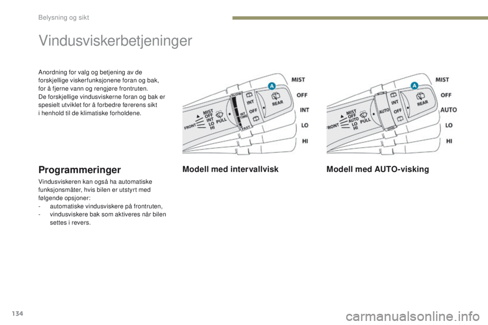 PEUGEOT 4008 2017  Instruksjoner for bruk (in Norwegian) 134
4008_no_Chap05_Eclairage-et-visibilite_ed01-2016
Anordning for valg og betjening av de 
forskjellige visker funksjonene foran og bak,  
for å fjerne vann og rengjøre frontruten.
De forskjellige  PEUGEOT 4008 2017  Instruksjoner for bruk (in Norwegian) 134
4008_no_Chap05_Eclairage-et-visibilite_ed01-2016
Anordning for valg og betjening av de 
forskjellige visker funksjonene foran og bak,  
for å fjerne vann og rengjøre frontruten.
De forskjellige