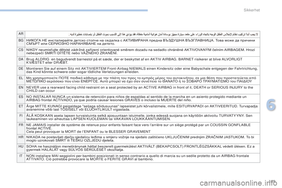 PEUGEOT 4008 2017  Instruksjoner for bruk (in Norwegian) 159
AR
B g
НИКОГА	НЕ	инсталирайте	детско	столче	на	седалка	с	АКТИВИРАНА	предна	ВЪЗДУШНА	ВЪЗГЛАВНИЦ А.	Това	може	д PEUGEOT 4008 2017  Instruksjoner for bruk (in Norwegian) 159
AR
B g
НИКОГА	НЕ	инсталирайте	детско	столче	на	седалка	с	АКТИВИРАНА	предна	ВЪЗДУШНА	ВЪЗГЛАВНИЦ А.	Това	може	д
