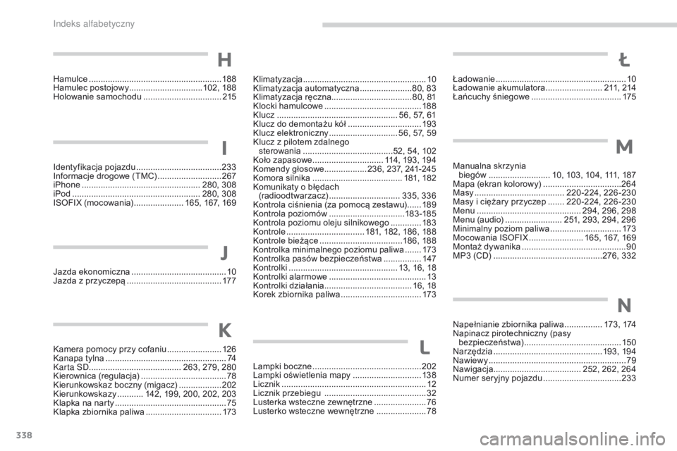 PEUGEOT 4008 2017  Instrukcja obsługi (in Polish) 338
4008_pl_Chap11_index-alpha_ed01-2016
Identyfikacja pojazdu ....................................23 3
Informacje drogowe (TMC)  ...........................2
67
iPhone
 ..............................
