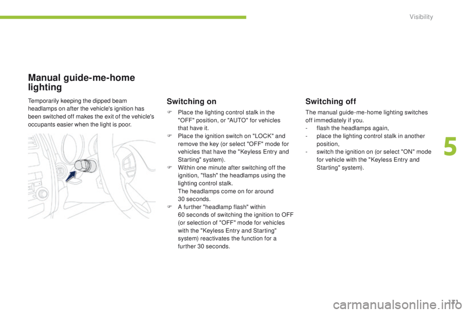 PEUGEOT 4008 2014.5 Owners Manual 131
Switching off
the manual guide-me-home lighting switches
off immediately if you.
-
f
lash the headlamps again,
-
p
lace the lighting control stalk in another
position,
-
s
witch the ignit PEUGEOT 4008 2014.5 Owners Manual 131
Switching off
the manual guide-me-home lighting switches
off immediately if you.
-
f
lash the headlamps again,
-
p
lace the lighting control stalk in another
position,
-
s
witch the ignit