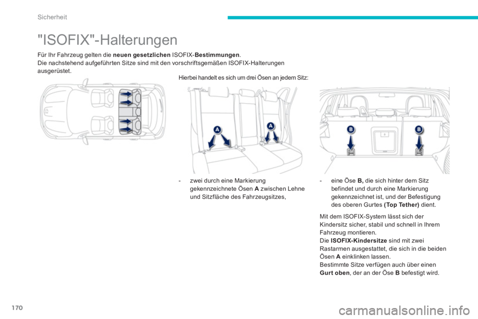 PEUGEOT 4008 2014 Betriebsanleitungen (in German) 170
Sicherheit
"ISOFIX"-Halterungen
Für Ihr Fahrzeug gelten die neuen gesetzlichen
ISOFIX- Bestimmungen
.
Die nachstehend aufgeführten Sitze sind PEUGEOT 4008 2014 Betriebsanleitungen (in German) 170
Sicherheit
"ISOFIX"-Halterungen
Für Ihr Fahrzeug gelten die neuen gesetzlichen
ISOFIX- Bestimmungen
.
Die nachstehend aufgeführten Sitze sind