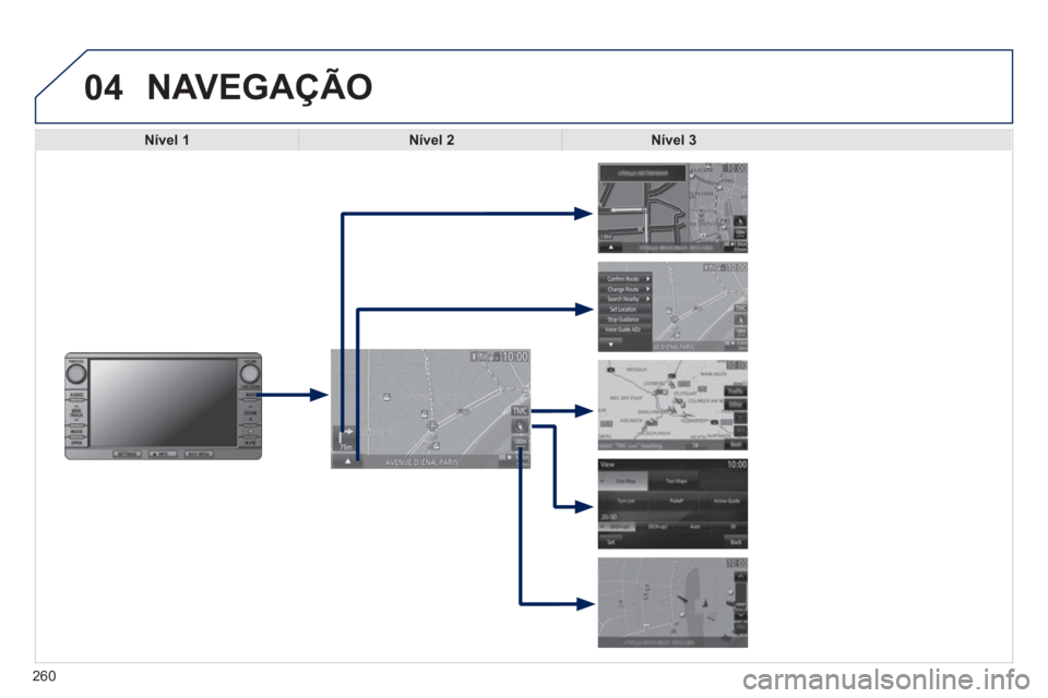 PEUGEOT 4008 2014  Manual de utilização (in Portuguese) 260
04  NAVEGAÇÃO 
 
 Nível 1 
   Nível 2 
   Nível 3 
  