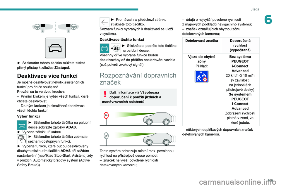 PEUGEOT 408 2023 Návod na použití (in Czech) 109
Jízda
6
► Stisknutím tohoto tlačítka můžete získat
přímý přístup k záložce Zástupci.
Deaktivace více funkcí
Je možné deaktivovat několik asistenčních
funkcí pro PEUGEOT 408 2023 Návod na použití (in Czech) 109
Jízda
6
► Stisknutím tohoto tlačítka můžete získat
přímý přístup k záložce Zástupci.
Deaktivace více funkcí
Je možné deaktivovat několik asistenčních
funkcí pro
