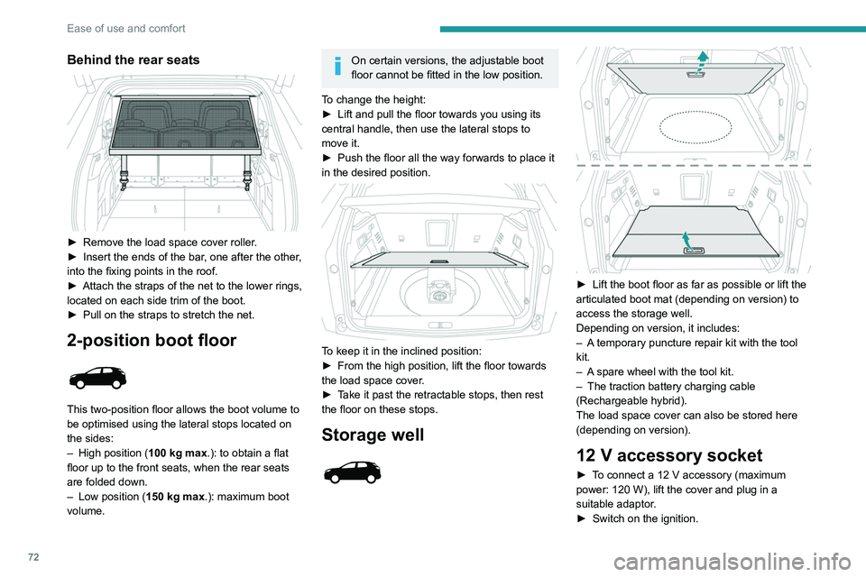 PEUGEOT 5008 2021 Manual PDF 72
Ease of use and comfort
Behind the rear seats
► Remove the load space cover roller.
► Insert the ends of the bar , one after the other,
into the fixing points in the roof.
►
Attach the PEUGEOT 5008 2021 Manual PDF 72
Ease of use and comfort
Behind the rear seats
► Remove the load space cover roller.
► Insert the ends of the bar , one after the other,
into the fixing points in the roof.
►
Attach the