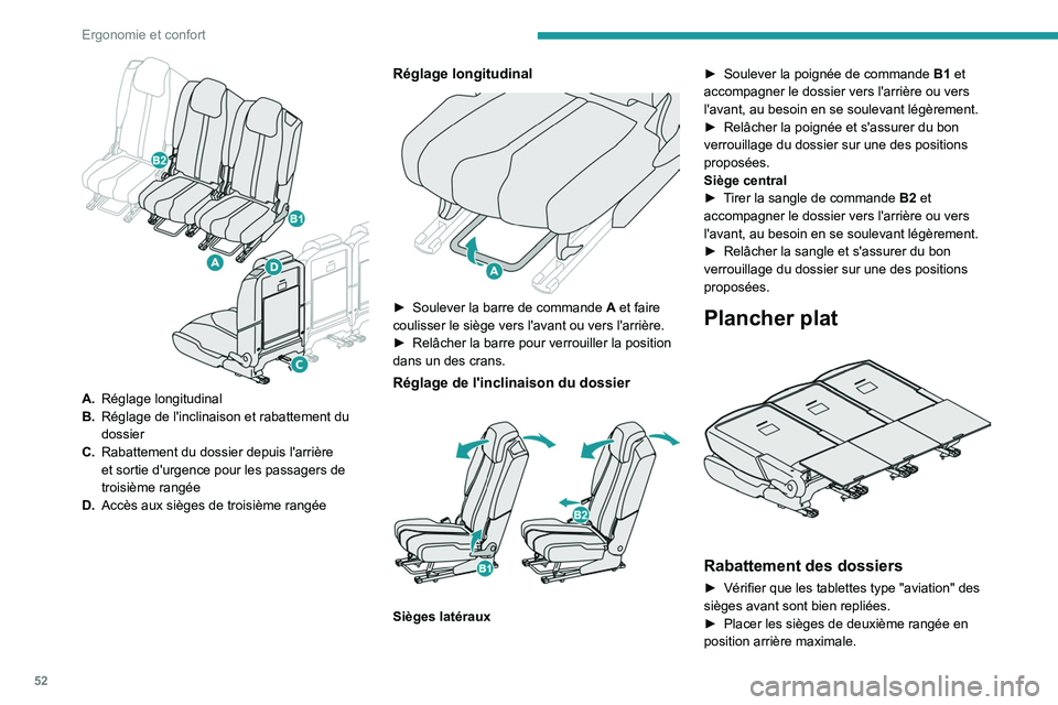 PEUGEOT 5008 2021 Manuel du propriétaire (in French) 52
Ergonomie et confort
A.Réglage longitudinal
B. Réglage de l'inclinaison et rabattement du
dossier
C. Rabattement du dossier depuis l'arrière
et sortie d'urgence pour les passager PEUGEOT 5008 2021 Manuel du propriétaire (in French) 52
Ergonomie et confort
A.Réglage longitudinal
B. Réglage de l'inclinaison et rabattement du
dossier
C. Rabattement du dossier depuis l'arrière
et sortie d'urgence pour les passager
