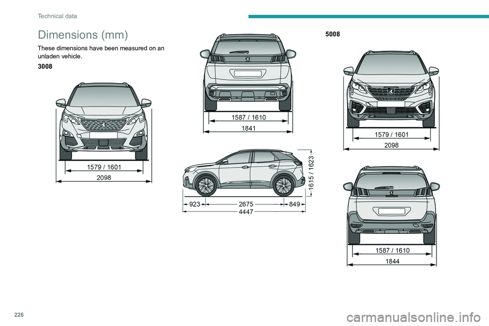 PEUGEOT 5008 2020 Owners Manual 226
Technical data
Identification markings
Various visible markings for the identification and
research of your vehicle.
A. Vehicle Identification Number (VIN), under
the bonnet.
Stamped on th PEUGEOT 5008 2020 Owners Manual 226
Technical data
Identification markings
Various visible markings for the identification and
research of your vehicle.
A. Vehicle Identification Number (VIN), under
the bonnet.
Stamped on th