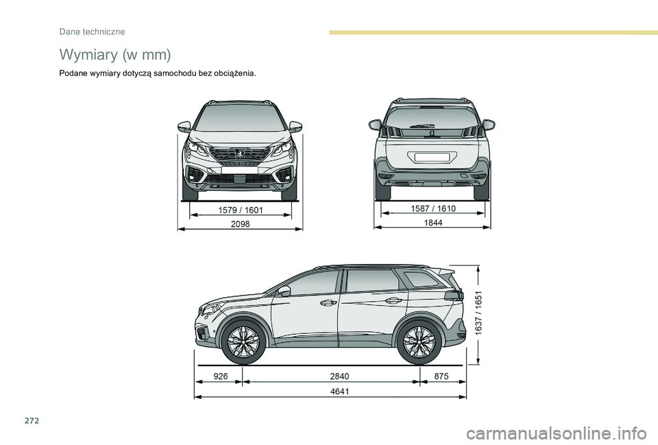 PEUGEOT 5008 2018  Instrukcja obsługi (in Polish) 272
Wymiary (w mm)
Podane wymiary dotyczą samochodu bez obciążenia. 
D  